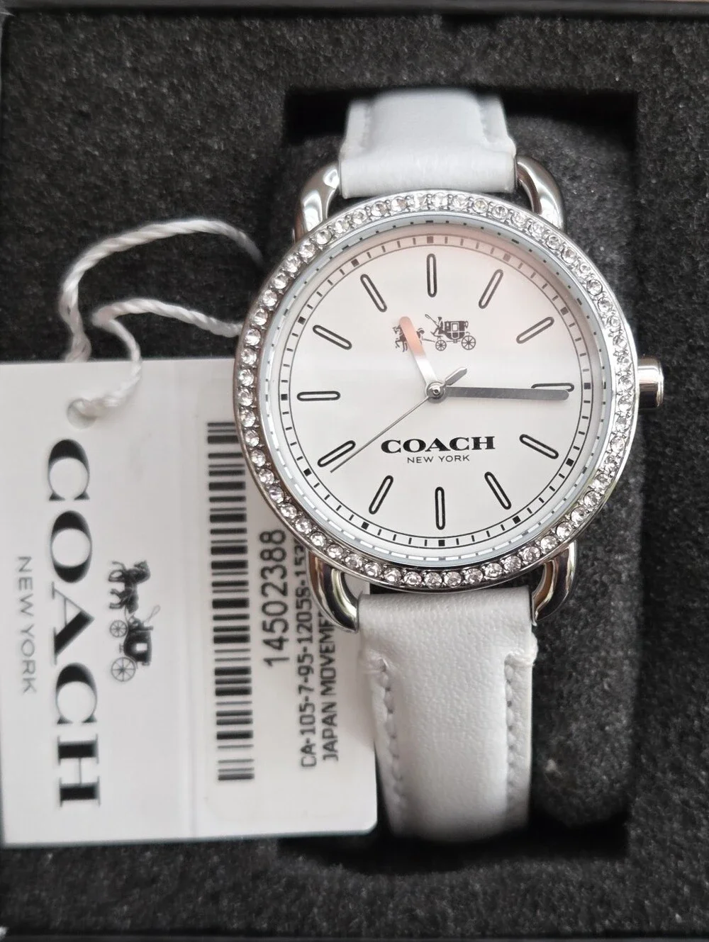 COACH White Leather Watch with Crystal Bezel